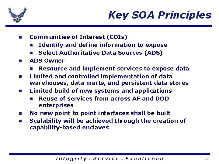 Key SOA Principles n n n Communities of Interest (COIs) n Identify and define Key SOA Principles n n n Communities of Interest (COIs) n Identify and define