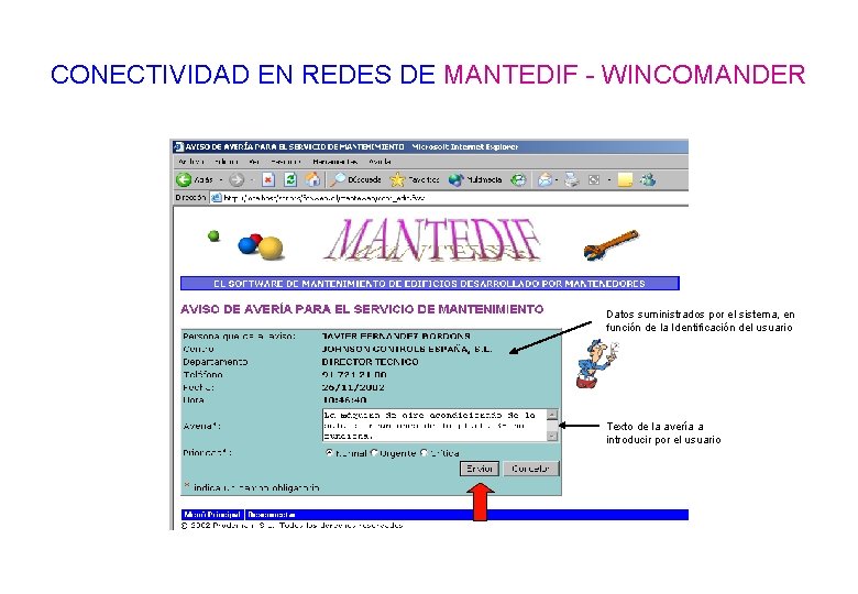 CONECTIVIDAD EN REDES DE MANTEDIF - WINCOMANDER Datos suministrados por el sistema, en función