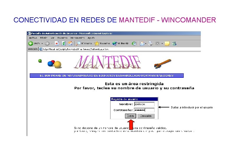 CONECTIVIDAD EN REDES DE MANTEDIF - WINCOMANDER Datos a introducir por el usuario 