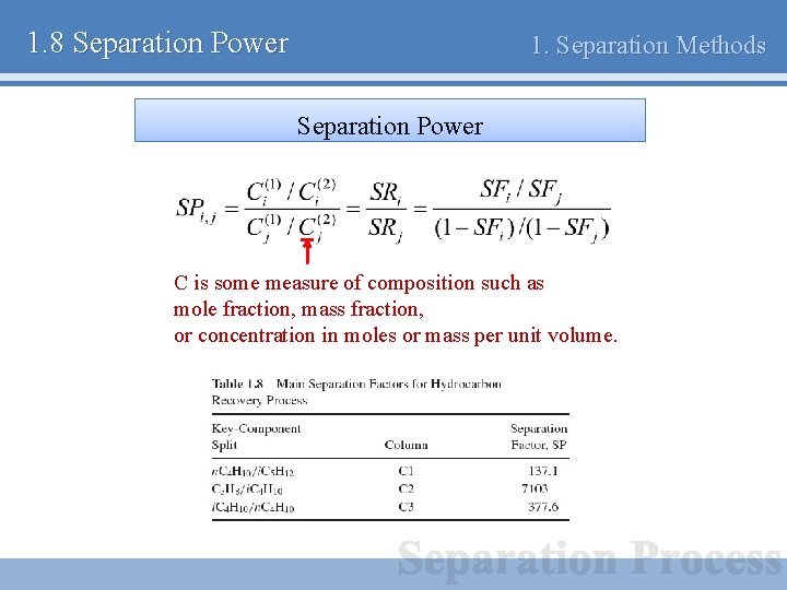 1. 8 Separation Power 1. Separation Methods Separation Power C is some measure of