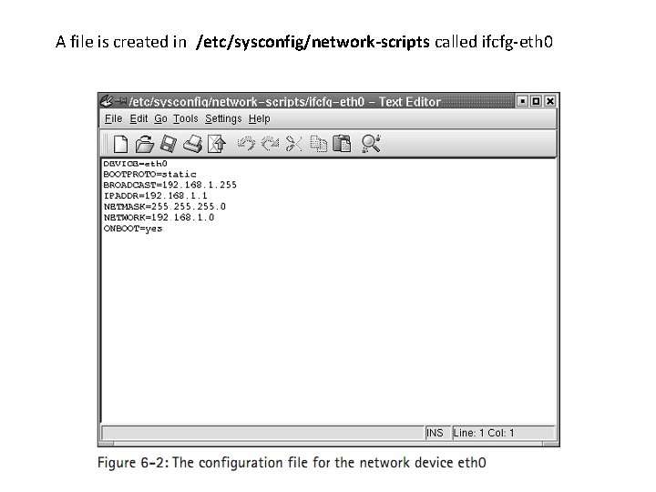 A file is created in /etc/sysconfig/network-scripts called ifcfg-eth 0 