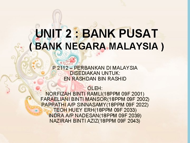 UNIT 2 : BANK PUSAT ( BANK NEGARA MALAYSIA ) P 2112 – PERBANKAN