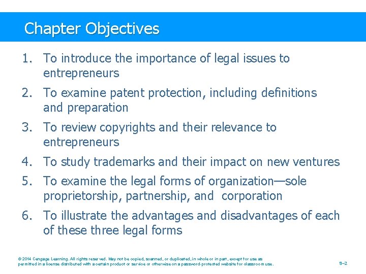 Chapter Objectives 1. To introduce the importance of legal issues to entrepreneurs 2. To