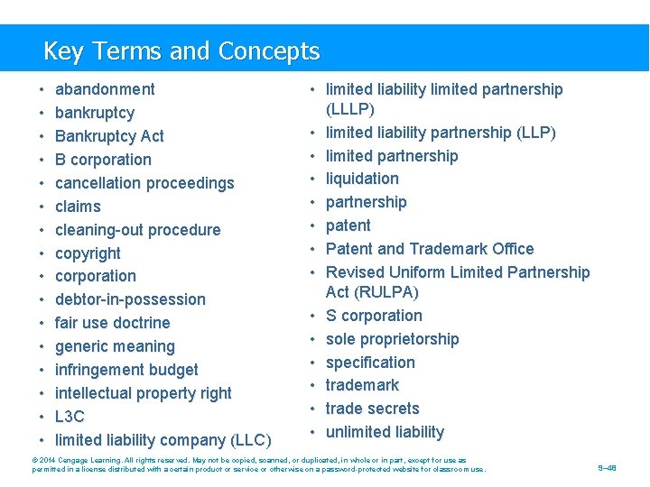 Key Terms and Concepts • abandonment • limited liability limited partnership • bankruptcy •