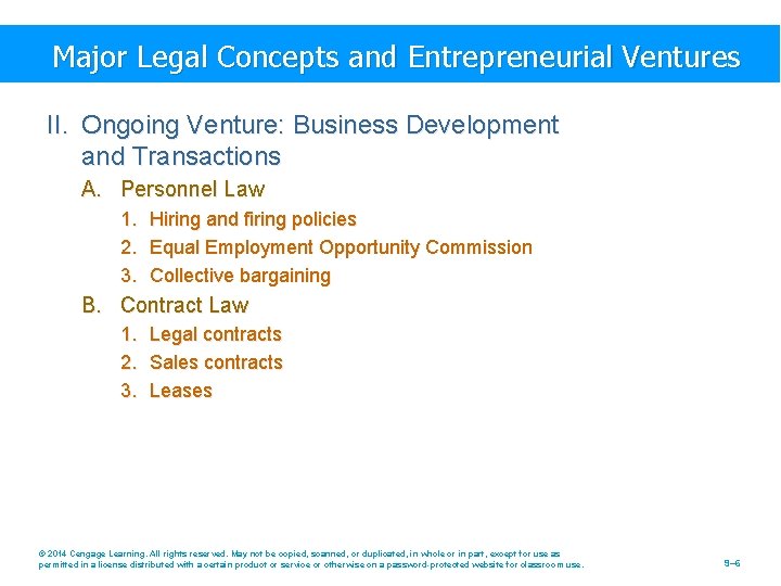 Major Legal Concepts and Entrepreneurial Ventures II. Ongoing Venture: Business Development and Transactions A.