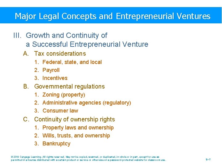 Major Legal Concepts and Entrepreneurial Ventures III. Growth and Continuity of a Successful Entrepreneurial