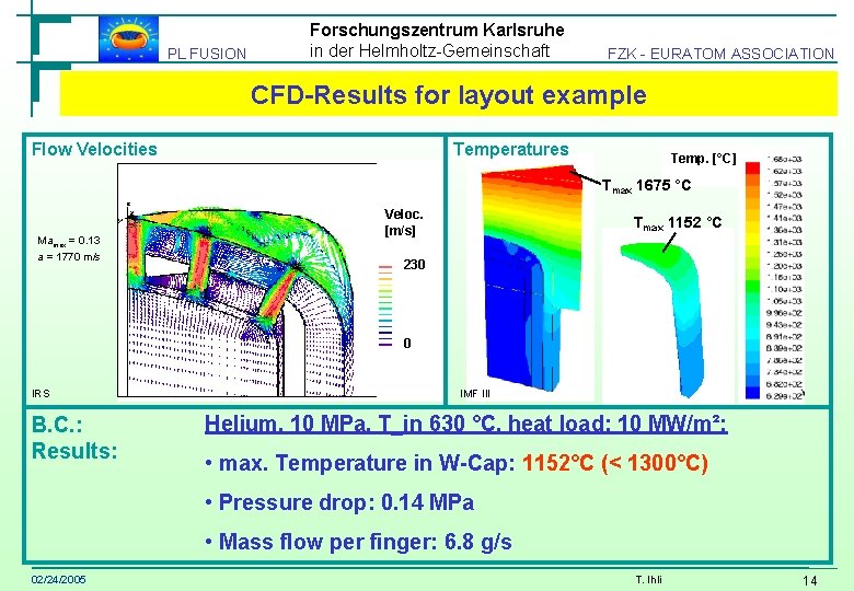 PL FUSION Forschungszentrum Karlsruhe in der Helmholtz-Gemeinschaft FZK - EURATOM ASSOCIATION CFD-Results for layout