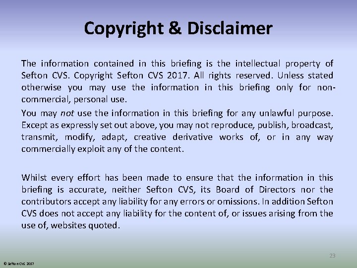 Copyright & Disclaimer The information contained in this briefing is the intellectual property of