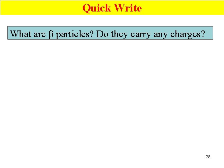 Quick Write What are β particles? Do they carry any charges? 28 