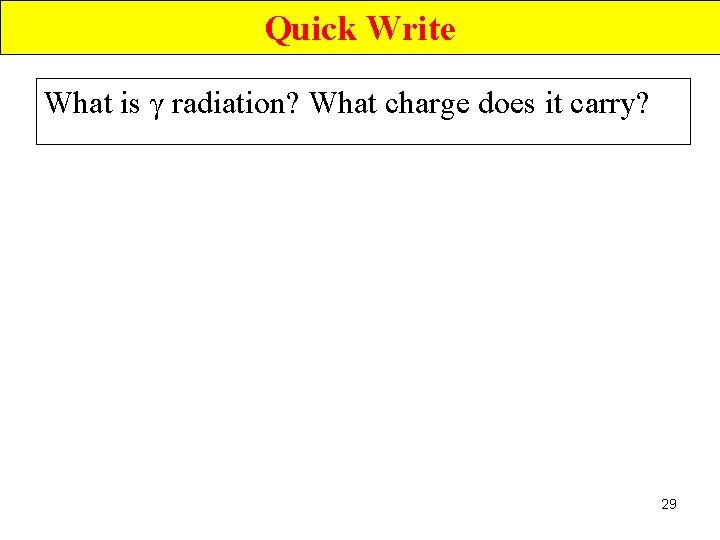 Quick Write What is γ radiation? What charge does it carry? 29 