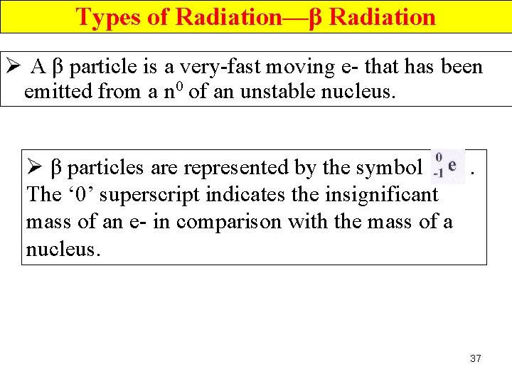Types of Radiation—β Radiation Ø A β particle is a very-fast moving e- that