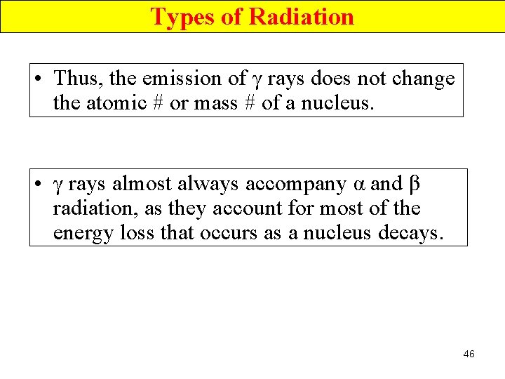 Types of Radiation • Thus, the emission of γ rays does not change the