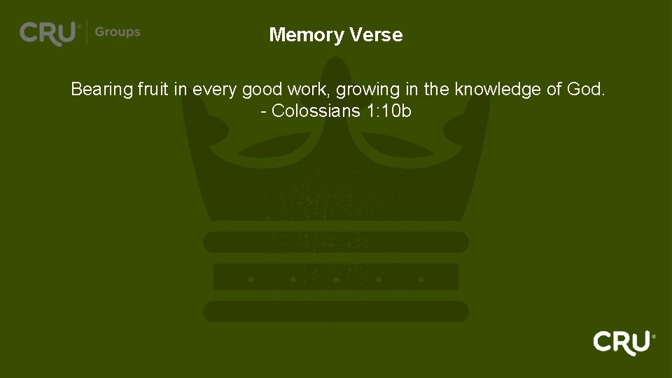 Memory Verse Bearing fruit in every good work, growing in the knowledge of God.