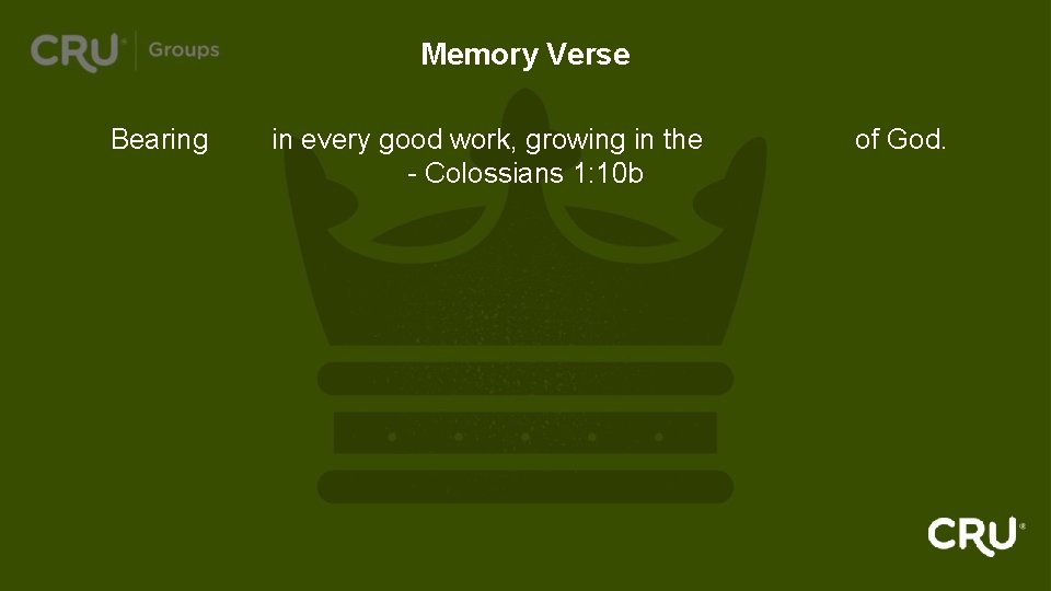 Memory Verse Bearing fruit in every good work, growing in the knowledge of God.
