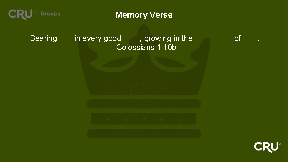 Memory Verse Bearing fruit in every good work, growing in the knowledge of God.