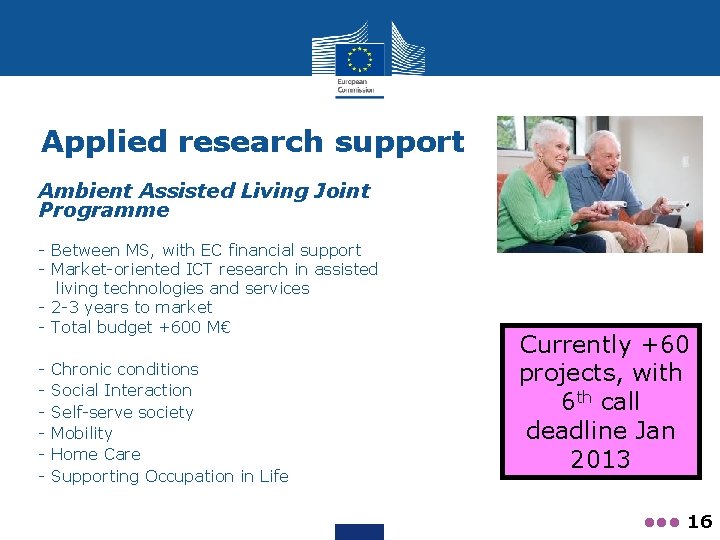 Applied research support Ambient Assisted Living Joint Programme - Between MS, with EC financial