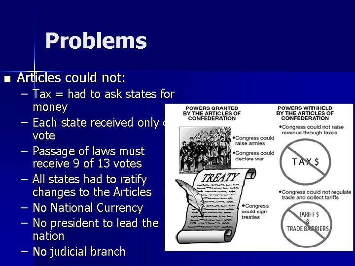 Problems n Articles could not: – Tax = had to ask states for money