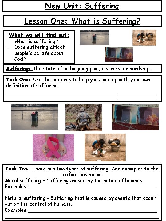 New Unit Suffering Lesson One What is Suffering