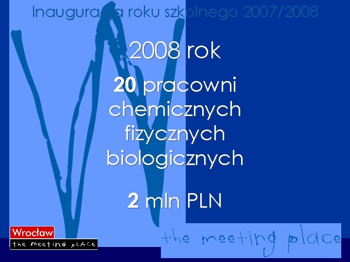 Inauguracja roku szkolnego 2007/2008 rok 20 pracowni chemicznych fizycznych biologicznych 2 mln PLN 