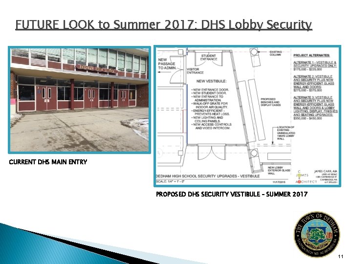 FUTURE LOOK to Summer 2017: DHS Lobby Security CURRENT DHS MAIN ENTRY PROPOSED DHS