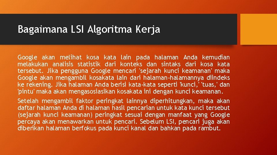 Bagaimana LSI Algoritma Kerja Google akan melihat kosa kata lain pada halaman Anda kemudian