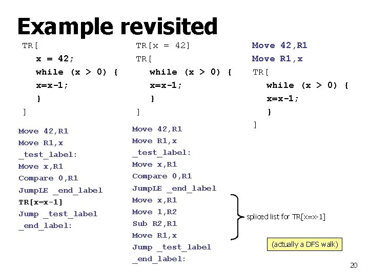 Example revisited TR[ x = 42; while (x > 0) { x=x-1; } ]