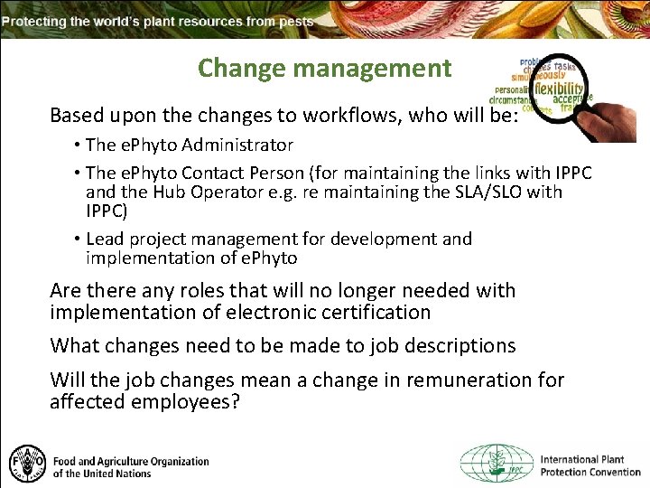 Change management Based upon the changes to workflows, who will be: • The e.