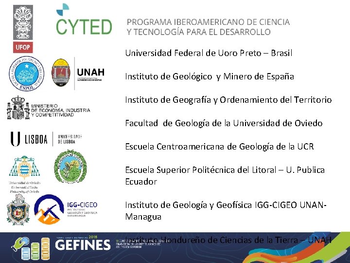 Universidad Federal de Uoro Preto – Brasil Instituto de Geológico y Minero de España