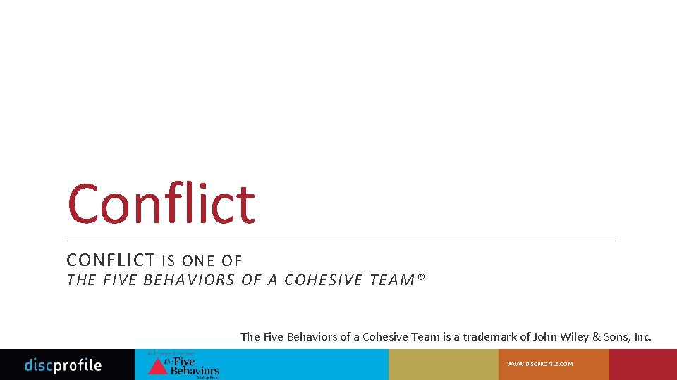 Conflict CONFLICT IS ONE OF THE FIVE BEHAVIORS OF A COHESIVE TEAM® The Five