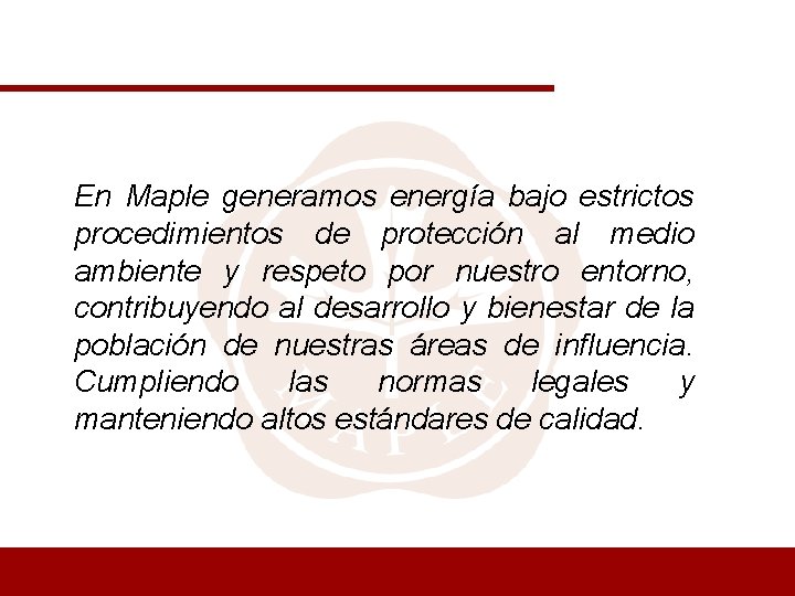 En Maple generamos energía bajo estrictos procedimientos de protección al medio ambiente y respeto