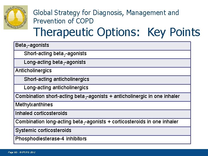 Global Strategy for Diagnosis, Management and Prevention of COPD Therapeutic Options: Key Points Beta