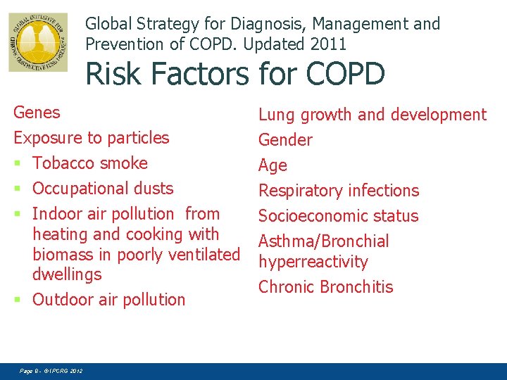 Global Strategy for Diagnosis, Management and Prevention of COPD. Updated 2011 Risk Factors for