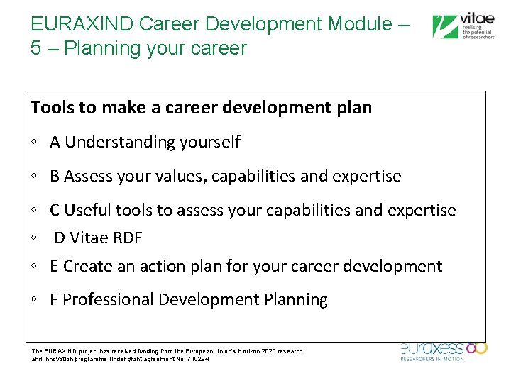 EURAXIND Career Development Module – 5 – Planning your career Tools to make a