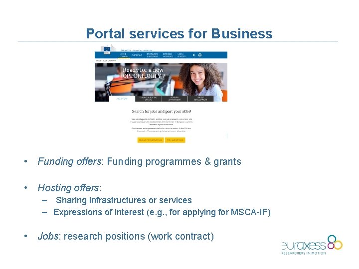 Portal services for Business • Funding offers: Funding programmes & grants • Hosting offers: