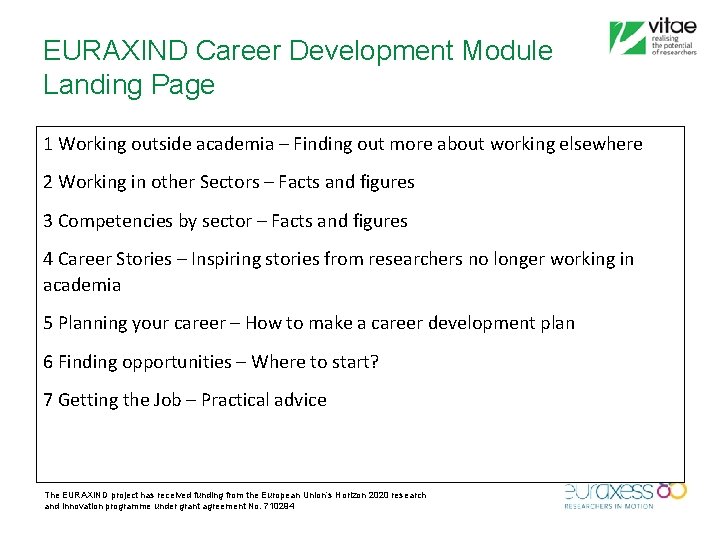 EURAXIND Career Development Module Landing Page 1 Working outside academia – Finding out more