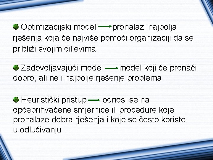 Optimizacijski model pronalazi najbolja rješenja koja će najviše pomoći organizaciji da se približi svojim