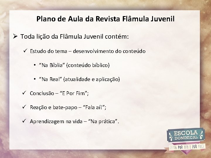 Plano de Aula da Revista Flâmula Juvenil Ø Toda lição da Flâmula Juvenil contém: