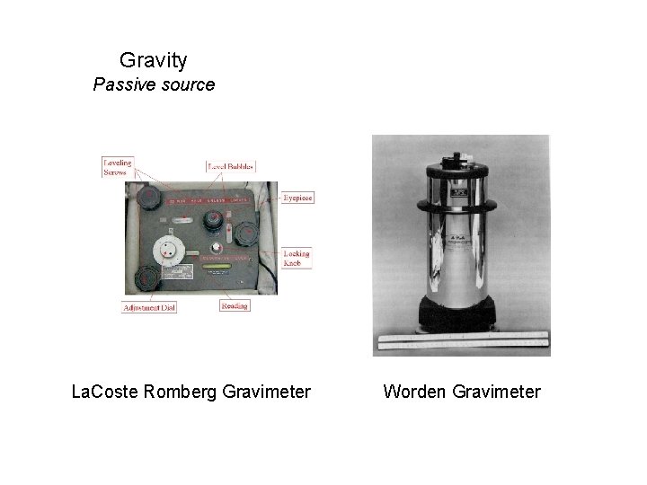 Gravity Passive source La. Coste Romberg Gravimeter Worden Gravimeter 