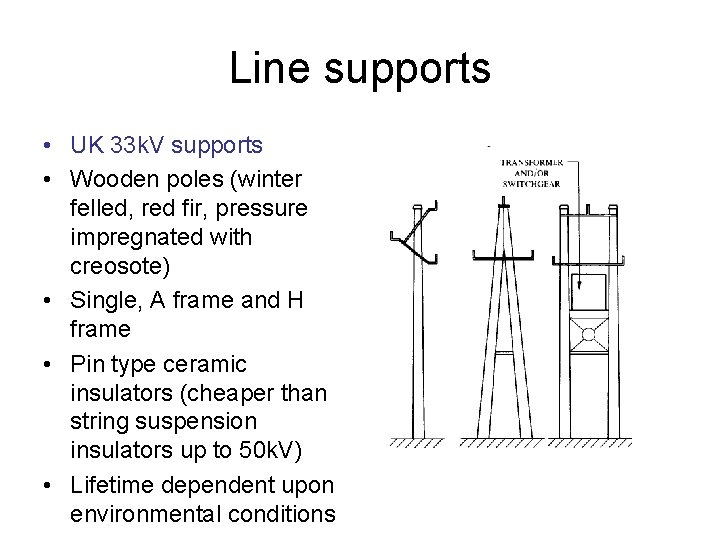 Line supports • UK 33 k. V supports • Wooden poles (winter felled, red