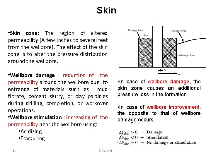Skin • Skin zone: The region of altered permeability (A few inches to several