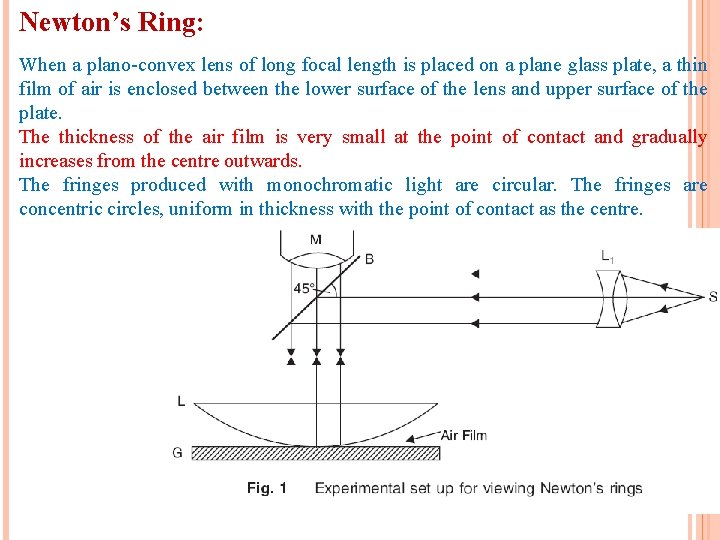 Newton’s Ring: When a plano-convex lens of long focal length is placed on a