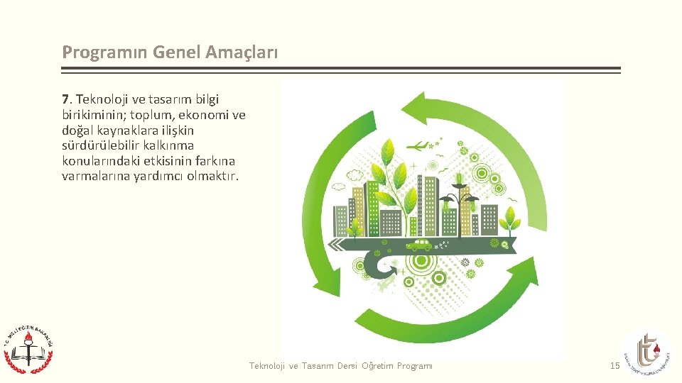 Programın Genel Amaçları 7. Teknoloji ve tasarım bilgi birikiminin; toplum, ekonomi ve doğal kaynaklara