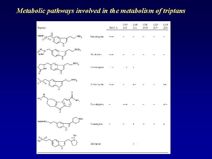 Metabolic pathways involved in the metabolism of triptans 