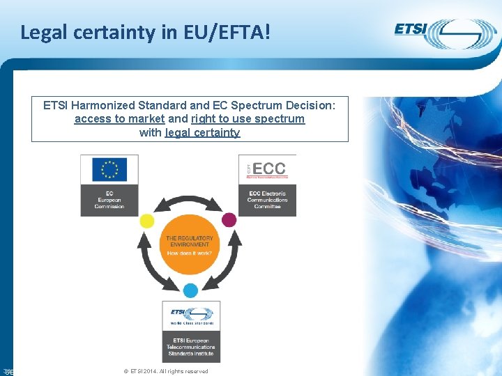 Legal certainty in EU/EFTA! ETSI Harmonized Standard and EC Spectrum Decision: access to market