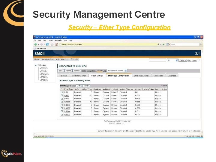 Security Management Centre Security – Ether Type Configuration 