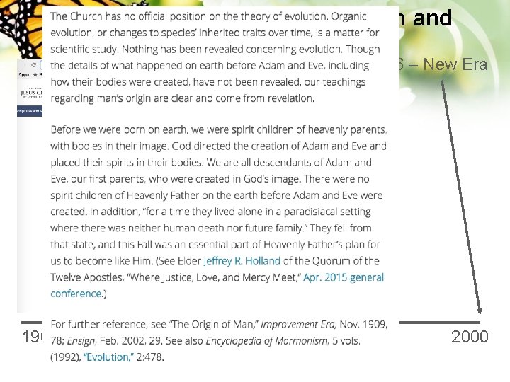 History of the Church and Evolution 2016 – New Era 1900 1925 1950 1975