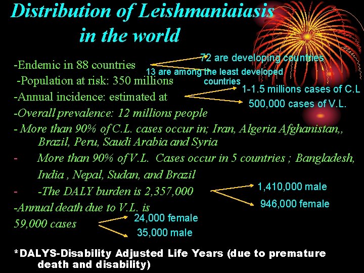 Distribution of Leishmaniaiasis in the world 72 are developing countries -Endemic in 88 countries