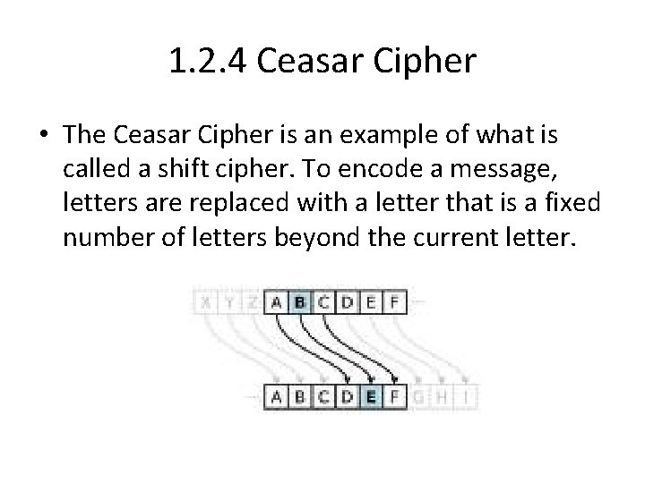 1. 2. 4 Ceasar Cipher • The Ceasar Cipher is an example of what