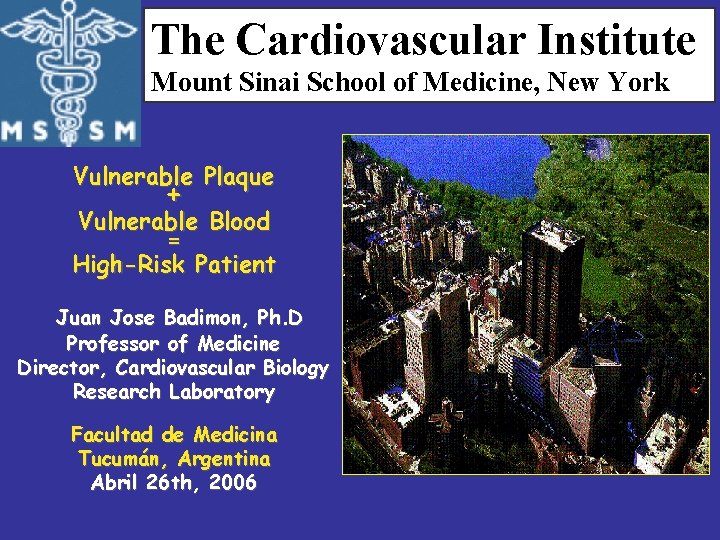 The Cardiovascular Institute Mount Sinai School of Medicine, New York Vulnerable Plaque + Vulnerable