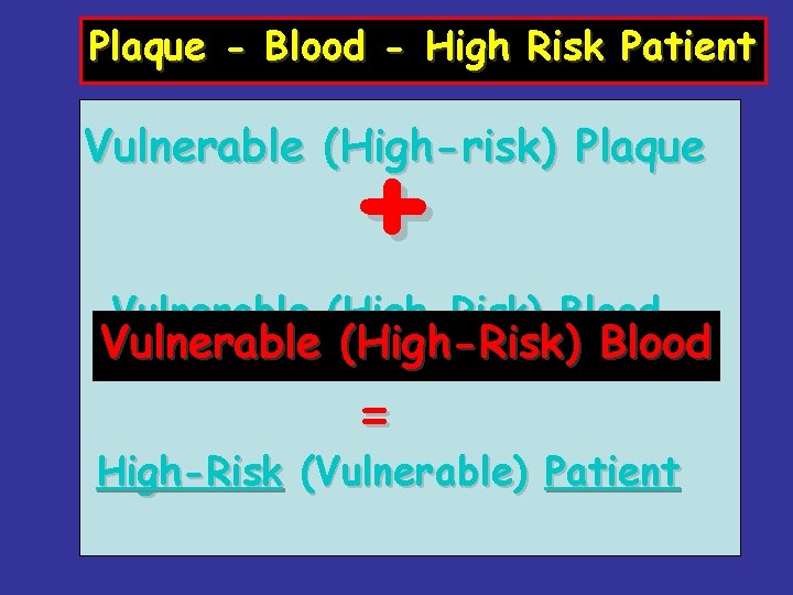 Plaque - Blood - High Risk Patient + Vulnerable (High-risk) Plaque Vulnerable (High-Risk) Blood